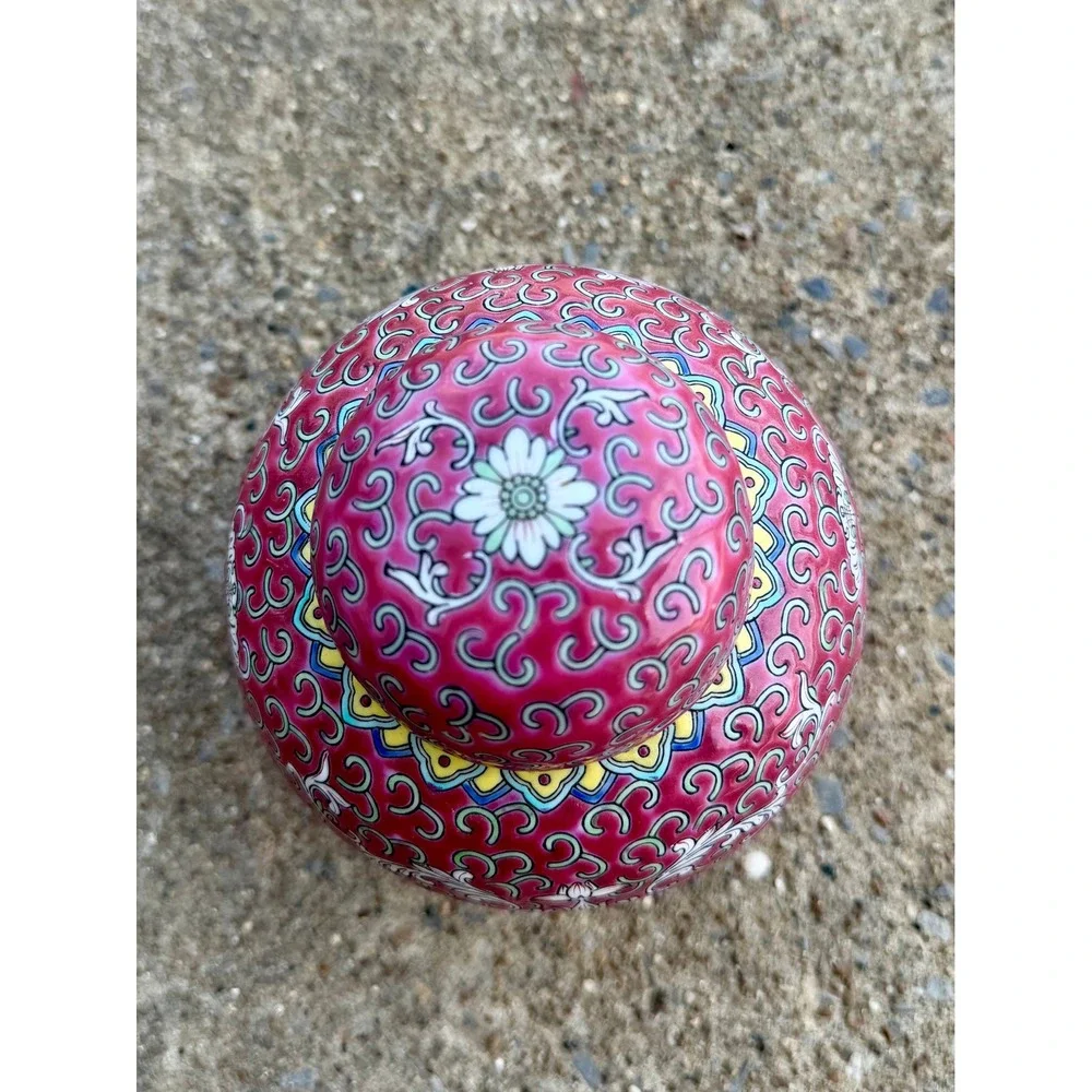 Vintage Chinese Famille Rose Ginger Jar Pink Porcelain Floral Lidded Urn 5.5in